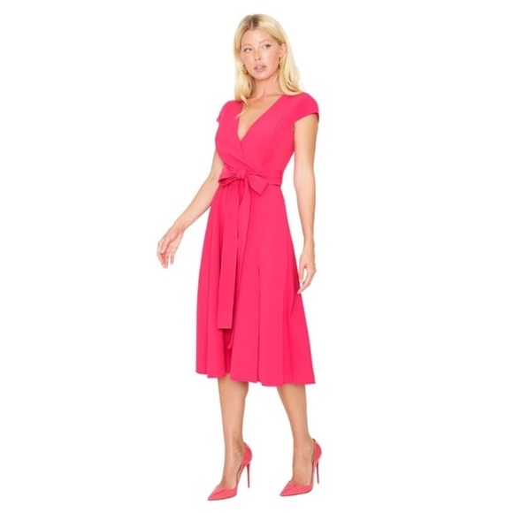 Black Halo - Pandora Faux Wrap Belted Hot Pink Dress - Picture 4 of 16